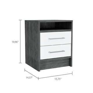 Sunvega Modern Nightstand with Two Spacious Drawers and Metal Handles for Bedroom
