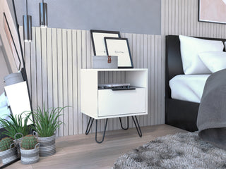 Sunvega White Nightstand with Hairpin Legs and Drawer for Bedroom or Living Room