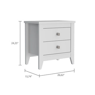 Sunvega White Nightstand with Two Spacious Drawers and Four Wooden Legs for Bedroom