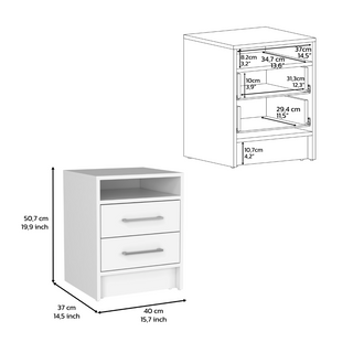 Sunvega 19.9 Inch High Nightstand with Two Drawers and Open Shelf