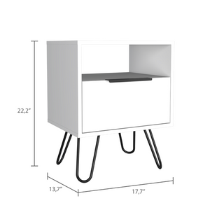 Sunvega White Hairpin Legs Nightstand with Drawer and Shelf for Bedroom Living Room