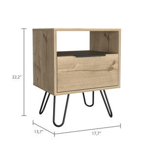 Sunvega Light Oak Nightstand with Hairpin Legs and Drawer for Bedroom or Living Room