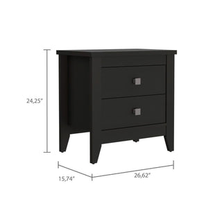 Sunvega Nightstand with Two Spacious Drawers and Four Wooden Legs for Bedroom