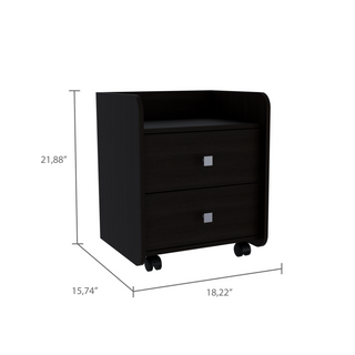 Sunvega Aura Nightstand End Table with Two Drawers and Metal Handle -Black