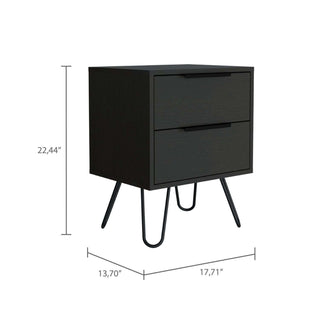 Sunvega Modern Nightstand with Two Spacious Drawers and Hairpin Metal Legs