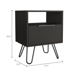 Sunvega Industrial Hairpin Legs Nightstand with Drawer and Open Shelf for Bedroom