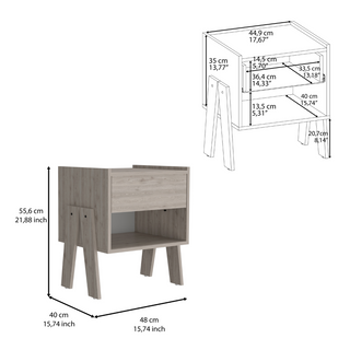 Sunvega Light Gray Nightstand with One Drawer and Open Shelf Storage