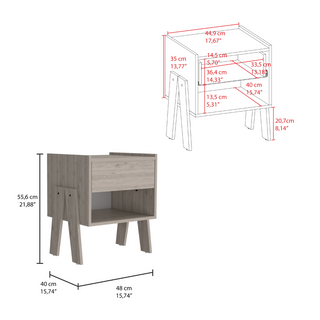 Sunvega Light Gray Nightstand with Drawer and Open Shelf for Bedroom or Living Room