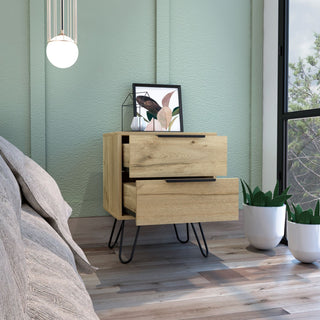 Sunvega Light Oak Nightstand with Two Drawers for Efficient Bedroom Storage