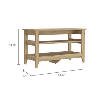 Sunvega Light Oak Storage Bench with Two Open Shelves for Entryway Organization