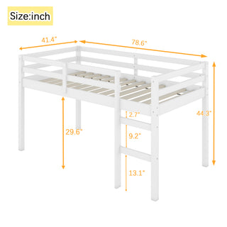Sunvega Espresso Rubber Wood Low Height Loft Bed with Ladder for Bedroom