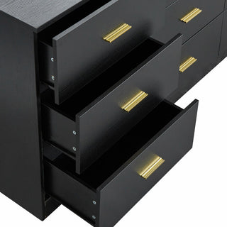 Sunvega Modern Black 9-Drawer Dresser with Golden Handles for Bedroom Storage