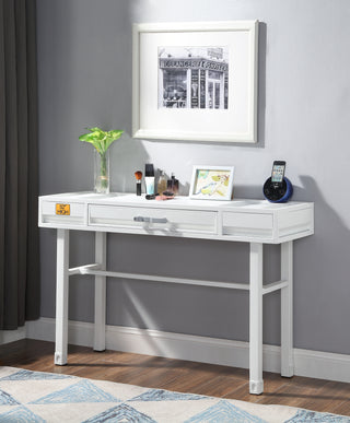 Sunvega Modern Industrial Cargo White Vanity Desk with Functional Storage Drawer