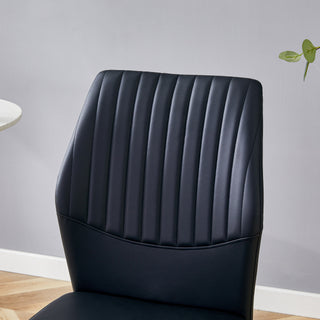 Sunvega High Resilience PU Dining Chair Set of 4 with Silver Metal Legs and Vertical Stripe Back