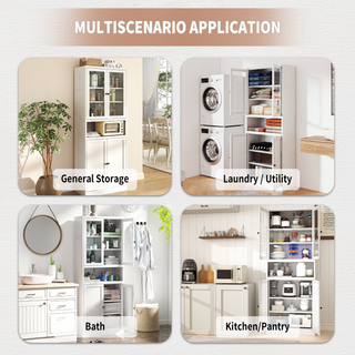 Sunvega Heavy-Duty Metal Pantry Cabinet with 5 Adjustable Shelves and Glass Door