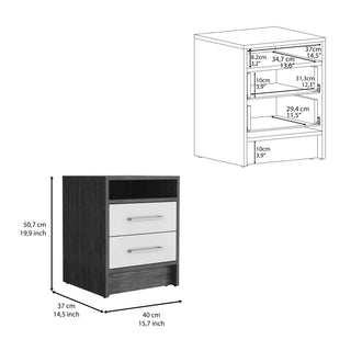 Sunvega 19.9 Inch High Nightstand with Two Drawers and Open Shelf