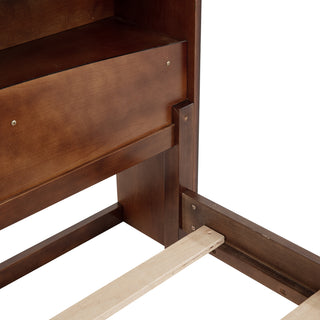 Sunvega Full Pine Wood Bed with Bookcase Headboard and LED Motion Sensor Light