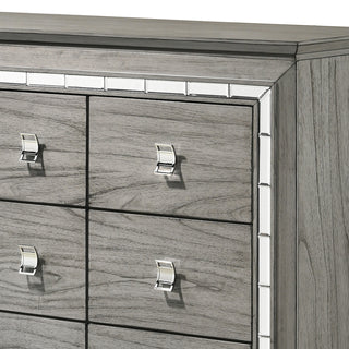 Sunvega Light Gray Oak Dresser with Nine Spacious Drawers and Mirrored Trim