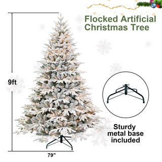 Sunvega 5ft Pre-Lit Flocked Artificial Christmas Tree with 300 Warm White Lights