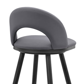 Sunvega Black Metal Bar Stool with Gray Faux Leather and 360-Degree Swivel