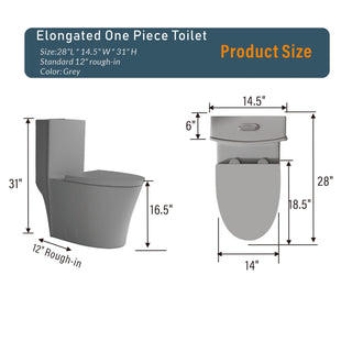 Sunvega Modern Matte Black Elongated One Piece Toilet with Dual Flush System