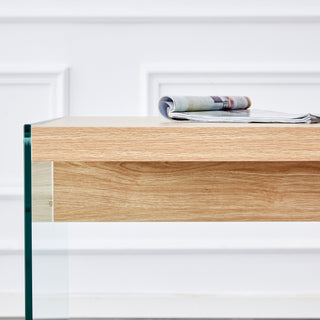 Sunvega Modern MDF and Tempered Glass Coffee Table with Storage Cabinet