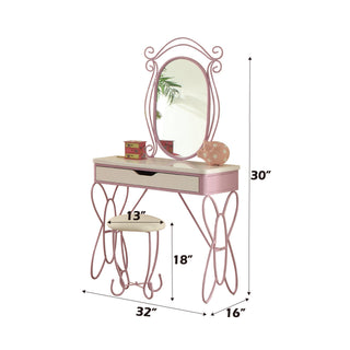 Sunvega Elegant Butterfly Design White PU Leather Finish Vanity Set with Stool