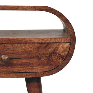 Sunvega Honey Caramel Solid Mango Wood Round Bedside Table with One Drawer