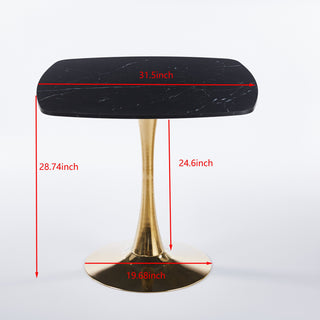 Sunvega Mid-Century Modern Square Dining Table with Black and Golden Tulip Pedestal Base