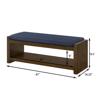 Sunvega Modern Accent Bench with Removable Cushion and Lower Storage Shelf