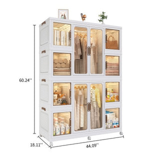 Sunvega Kids Wardrobe with 12 Magnetic Doors, 2 Hanging Rods, and 16 Hangers