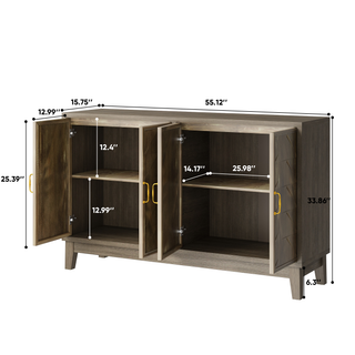 Sunvega Modern Sideboard Cabinet with 4 Diamond Relief Doors for Living Dining Room