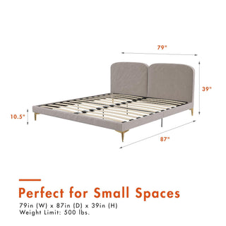 Sunvega King Size Velvet Upholstered Bed with Foam-Padded Headboard and Gold-Plated Legs