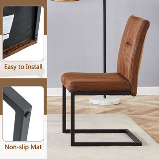 Sunvega Vintage Brown Tech Fabric Dining Chairs with Ergonomic Backrest and Industrial Metal Legs