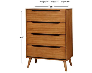 Sunvega Mid-Century Modern Black Chest with 4 Recessed Handle Drawers and Tapered Legs