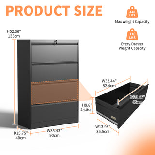 Sunvega 4 Drawer Lateral Metal File Cabinet with Lock for Home Office