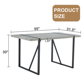 Sunvega Modern Simple Rectangular MDF Dining Table with Black Metal Legs for 4-6 People