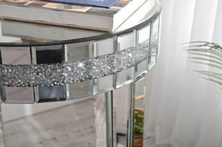 Sunvega Diamond-Cut Round Mirror Breakfast Table with Tempered Glass Top for Small Spaces