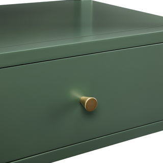 Sunvega Vintage Green 1-Drawer Nightstand with Spacious Shelf and Gold Pull