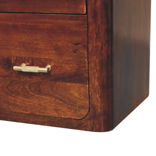 Sunvega Handcrafted Solid Mango Wood Chest of 3 Drawers with Gold Knobs