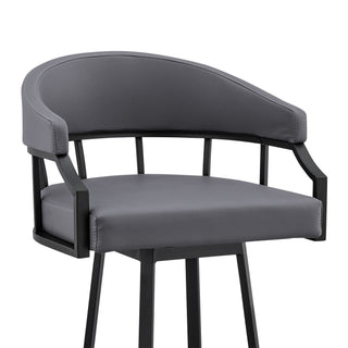 Sunvega Swivel Slate Gray Faux Leather and Black Metal Bar Stool with Footrest