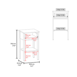 Sunvega White Compact Nightstand with 1 Drawer and Open Shelf