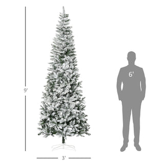 Sunvega Pencil Artificial Xmas Tree with Faux Snow Flocked Full Branch Tips Flame-retardant