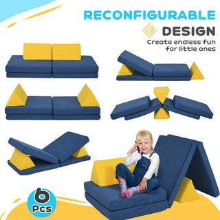 Sunvega Modular Kids Play Couch with Soft Velvet Washable Cover for Creative Play
