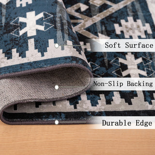 Sunvega Vintage Bohemian Geometric Faded Area Rug with Non-Slip Backing