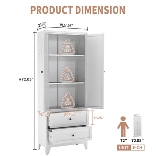 Sunvega Heavy-Duty Metal Pantry Cabinet with 5 Adjustable Shelves and Glass Door