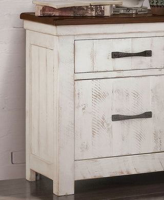 Sunvega Transitional Style Distressed White Plank Design 2-Drawer Nightstand with USB