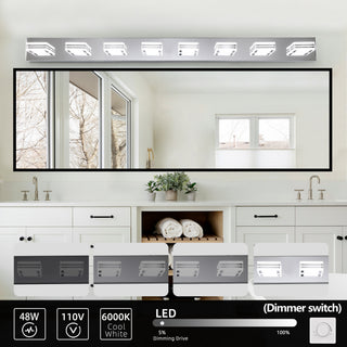 Sunvega Modern 7-Light LED Vanity Fixture with Square Acrylic Lampshades for Bathroom