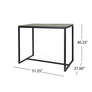 Sunvega Modern Industrial Bar Table with Acacia Wood Slat Top and Metal Frame