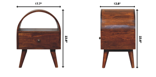 Sunvega Solid Mango Wood Chestnut Bedside Table with Drawer and Open Slot